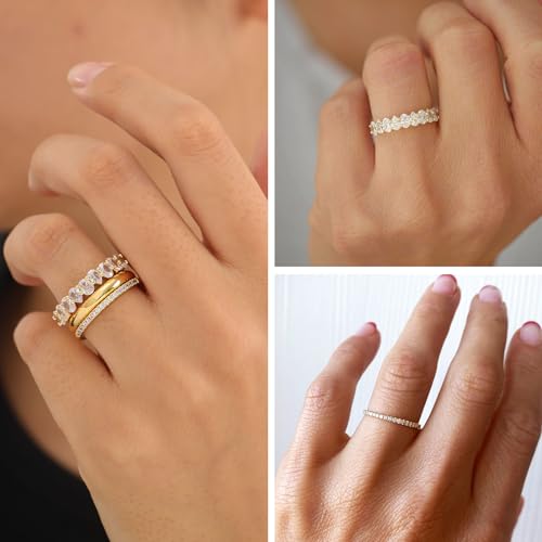 FUNEIA Stackable Gold Rings for Women Non Tarnish Trendy Dainty 14K Gold Plated Stacking Cubic Zirconia Thumb Ring Set Pack Statement Chunky Band Rings Promise Engagement Rings Size 7 8 9 10 11 - color: D-3Pcs Engagement Rings