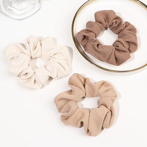 Hair Scrunchies for Women - Hair Ties No Damage Both for Thick Hair or Thin Hair Curl Hair No Crease Gray Scrunchies Ponytail Holder No Hurt Your Hair - color: Mixed Brown