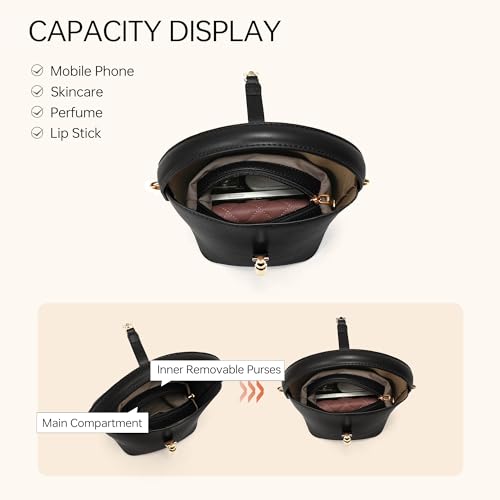 GEMIU Leather Bucket Purses for Women Crossbody Bags for Women Small Shoulder Purses with Adjustable Strap Black - color: Black