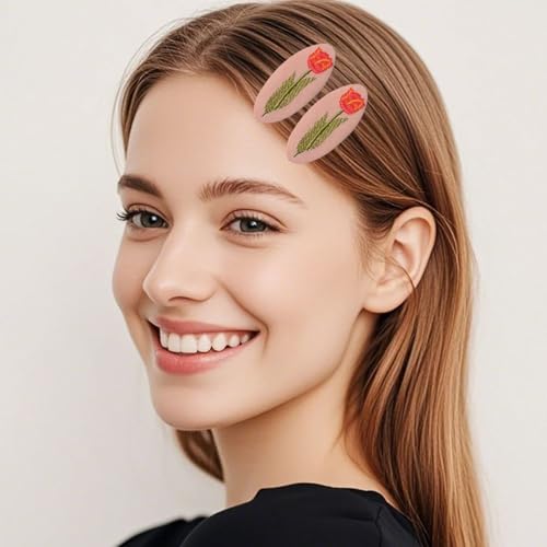 Set Of 2 Delicate Hand Embroidered Hair Clip Vintage Flower Zouju For Daughters Teens Women Girlfriends Wives Unique Hair Accessories (Pink hair clip) - color: Pink hair clip