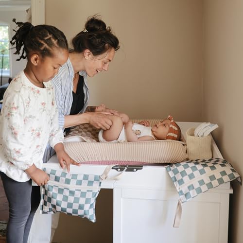 mushie Water Resistant Wet Bags | Large & Small Reusable Storage Bag for Baby Items and Travel | Zippered Pockets with Handle | Machine Washable, Set of 2 (Blue Check) - color: Blue Check