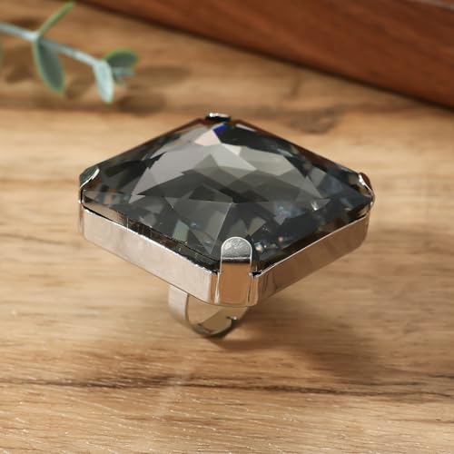 Large Different Color Square Sparking Rhinestone Ring, Exaggerated Vintage Geometric Crystal Glass Rings for Women Oversized Big Chic Party Jewelry Gift - color: Black