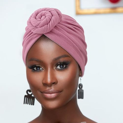 African Women Turban Caps Pre-Tied Twisted Turbans Head Scarf for Women Hair Wraps Cover Beanie Cancer Chemo Headwear - color: 1 Pack Twisted Braid: Taro Purple