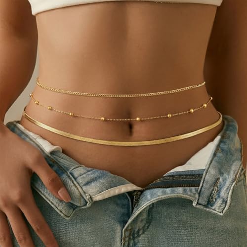 HERSIN Waist Chain for Women, 14k Gold/Silver Plated Dainty Waist Chain Cute Body Chain Gold Chain Belt for Womens Belly Chain Beach Accessories for Womens Summer Jewelry for Women Gifts - style: beadsnake-GD