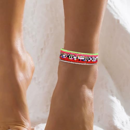 7PCS/SET Random Colors Beaded Anklets Bohemian Colorful Beads Anklet Summer Beach on Leg Foot Chain Bracelet Anklet Women