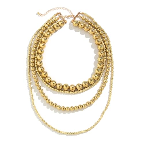 YBMYCM Layered Gold Chunky Necklaces Multi Strand Bead Necklace Wedding Bridesmaid Necklace Jewelry For Women - style: 4PCS Gold Chain