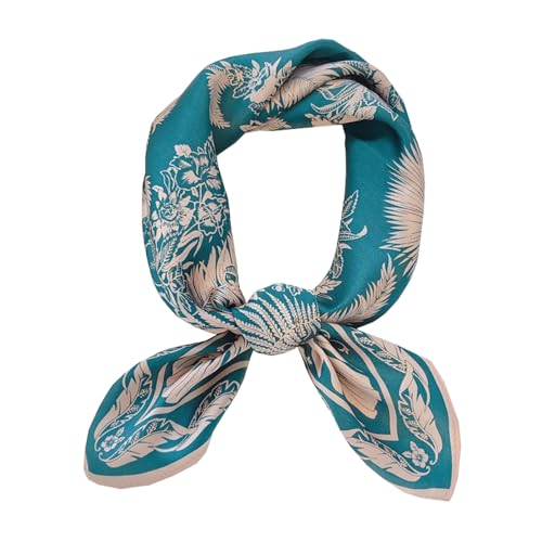 ANDANTINO 100% Mulberry Silk Scarf -21” Square Neckerchief with Gift Packed - color: 1-blue&pink Leaves