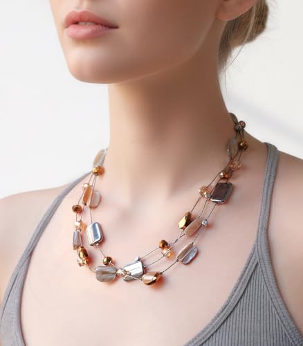 FULU AUTUMN Beaded Statement Necklaces for Women Shell Bead Chunky Collar Necklace Summer Layer boho Costume Jewelry for Her - color: Brown