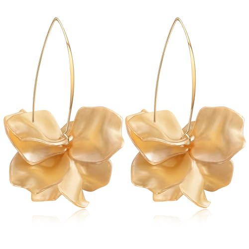 Exaggerated Bohemian Resin Rose Flower Petal Dangle Drop Earrings Long Acrylic Tiered Floral Tassel Earring for Women - color: Champagne