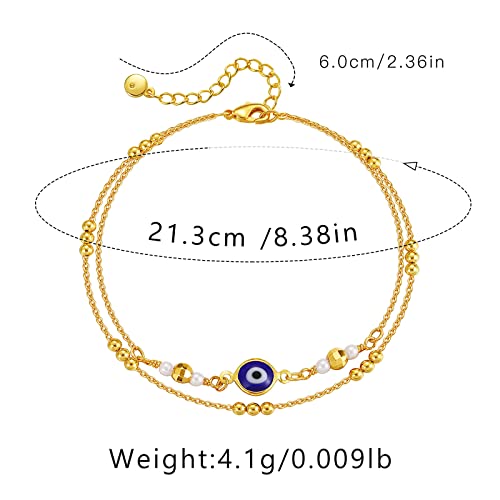 Yumikoo 18k Gold Plated Anklet Ankle Bracelets for Women - style: Evil Eye Layered