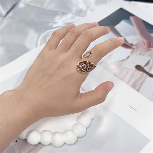 OIDIMS Vintage Leopard Print Gold-Tone Statement Ring for Women Fashion Adjustable Boho Geometric Open Band Comfort Fit Finger Rings 80s 90s Y2k Punk Jewelry Trendy Cocktail Party Prom Accessory