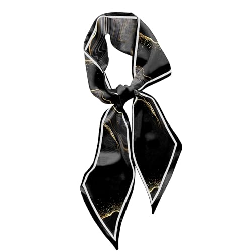 Hair Head Scarf Silk Feeling Long Satin Neck Satin Scarves for Handbag Cute Aesthetic Decoration Women Girls 59 * 6.7” - color: Y10-black Marble