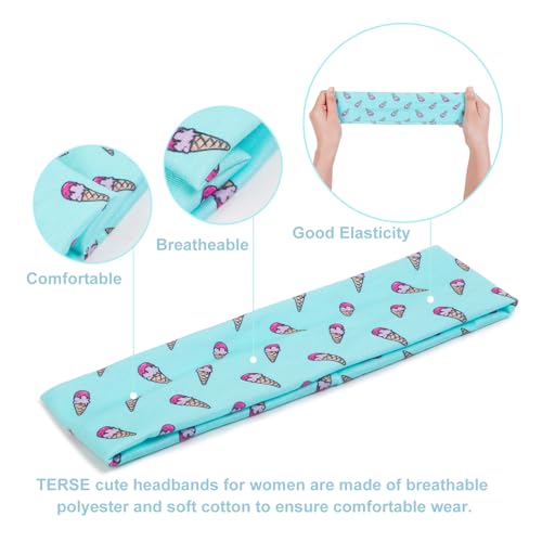 TERSE Fashion Headbands for Short Hair Non-Slip Elastic Floral Hairbands, Soft Fabric 2 Inches Thick Cute Head Accessories for Women and Girls - color: Headbands Color-Adorable