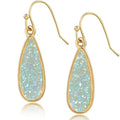 Teardrop Dangle Earrings for Women with Simulated Druzy Stones, in Gold or Rose Gold Tone - color: Gold - Aqua Glitter Stone