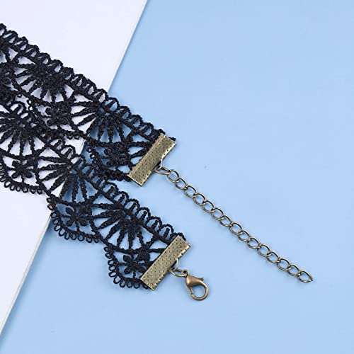 Boho Black Crystal Lace Choker Necklace Tassel Black Teardrop Necklace Choker Gothic Droplet Rhinestone Collar Necklace Retro Vintage Necklace Chain Jewelry for Women and Girls(Black A) - color: Black F