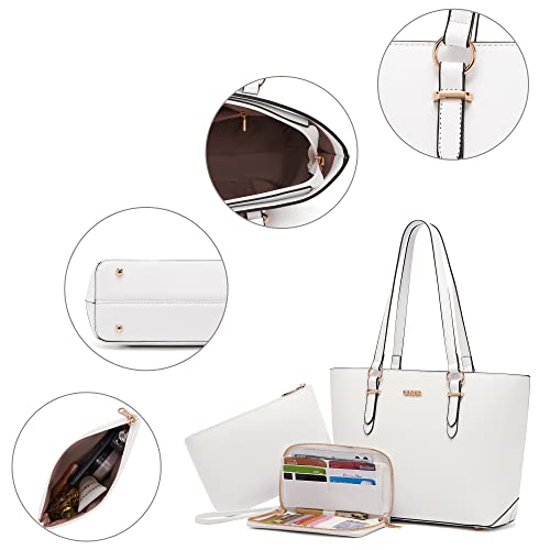 Purses And Wallets Set For Women Work Tote Satchel Handbags Shoulder Bag Top Handle Totes Purse With Matching Wallet - color: A01-3pcs/Set White