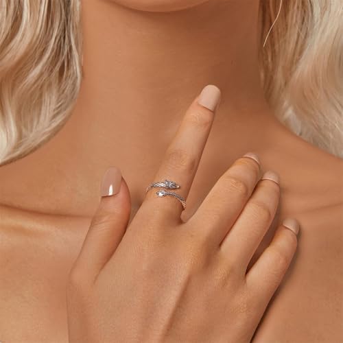 BISAER 925 Sterling Silver Ring Adjustable Cute Unique Cat Snake Butterfly Dragonfly Fashionable Ring For Women Jewelry - color: Silver Dragon