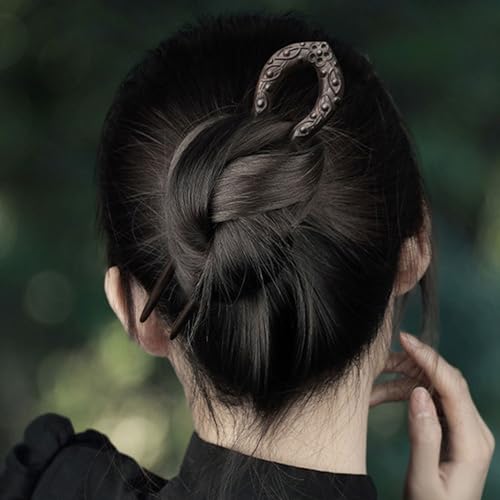 Carved Hair Forks for Buns for Women Two Prong Hair Stick for Long Hair U Shape Wood Hair Pin Handmade Hair Accessories(2pack)