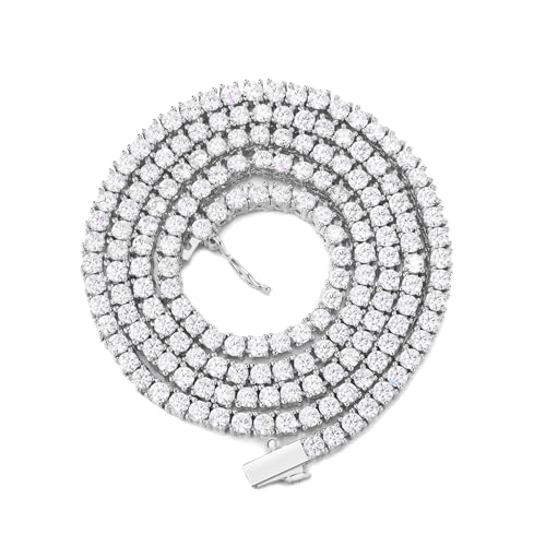 BREN Tennis Necklace - 3mm 4mm 5mm Iced Out Diamond Tennis Chain 5A Cubic Zirconia Necklace - 18K/White Gold Plated Flat Tennis Necklace for Women and Men Size 16"-22" - color: White Gold-3mm, size: 18 inch