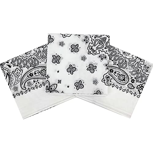 Bandanas for Women and Men，3 Pack Super Soft Thin 60s Preium Cotton 22 inch Handkerchiefs - color: 3 Pack-white