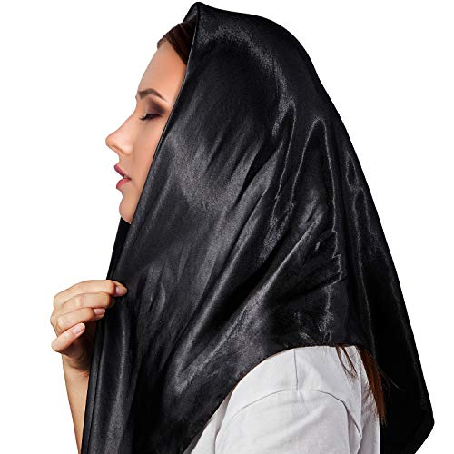SATINIOR 35 Inch Silky Head Scarf 2 Pcs Large Square Neck Scarf Sleeping Hair Wrapping Satin Bandana for Women - color: Black, style: Classic
