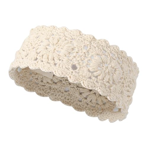 ZLYC Women Headband Handmade Crochet Knit Boho Flower Hair Bands (Crochet White) - color: Crochet White