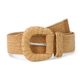 HOTWILL Women Straw Woven Belt Boho Elastic Stretch Braided Waist Belts for Summer Dresses - color: Camel_d Ring Buckle