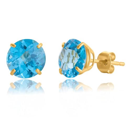 10k Gold 8mm Round Birthstone Stud Earrings for Women by MAX + STONE - color: Blue Topaz