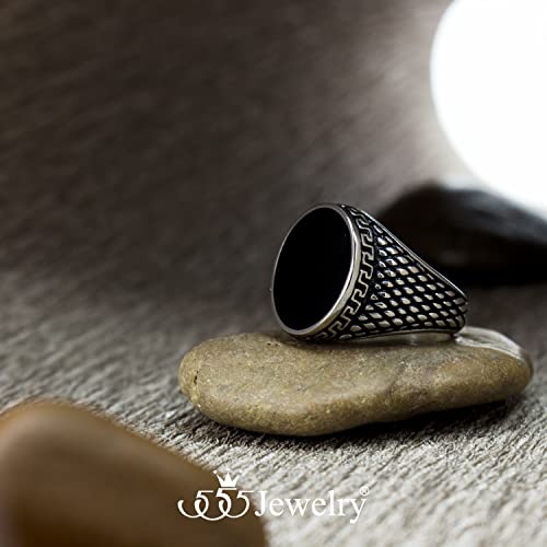 555Jewelry Stainless Steel High Polish Plain Oval Black Onyx Signet Ring for Men - color: Silver - Vintage
