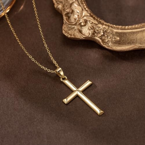 Cross Necklace for Women Gold Cross Necklaces for Women 14K Gold Cross Necklace for Womens Blend Beauty With Sentiment Dainty Gold Crosses Chain Pendant Necklaces for Womens 20/25mm - size: 37MM