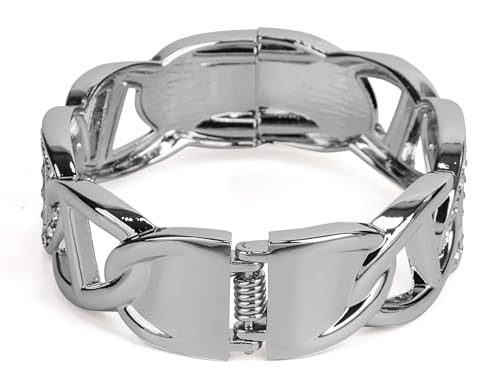 SPUNKYsoul Chain Link Buckle With Rhinestones Cuff Bracelet in Gold, Silver Rose Gold and Gun Metal for Women - style: Silver Oval with Line and Rhinestones