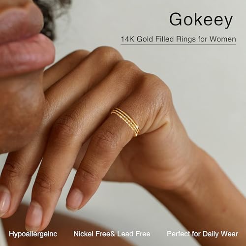Gokeey Gold Rings for Women Non Tarnish, Dainty 14K Gold Plated Stackable Thin Thumb Ring Set Trendy Pinky Wedding Bands Engagement Rings for Women Size 4 5 6 7 8 9 10 11 - color: Gold, size: 3