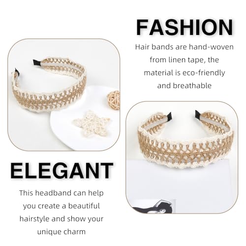 TEBIEKOY Fashion Linen Headbands for Women Wide Cotton Twine Boho Woven Hairband Style Non Slip Head Band Summer Beach Hair Accessory