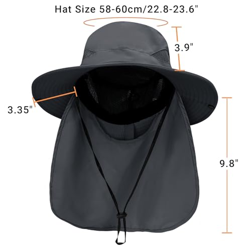 PFFY Sun Bucket Hats for Men Women Fishing Hat UV Protection Wide Brim Beach Safari Hat with Neck Flap - color: Blue (With Neck Flap)