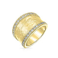 Bling Jewelry Personalized Modern Geometric Boho Style Criss Cross CZ Accent Band Fashion Statement Brushed Hammered Matte Finish Wide Band Ring For Women Yellow 14K Gold Plated Brass Customizable - color: Gold-Tone