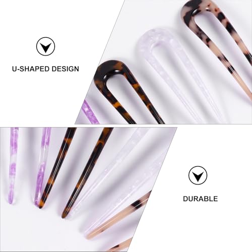 DOITOOL 4pcs U-shaped Acetate Double Prong Hair Pins Hair Fork Bun Holder Clips for Women with Mixed Colors