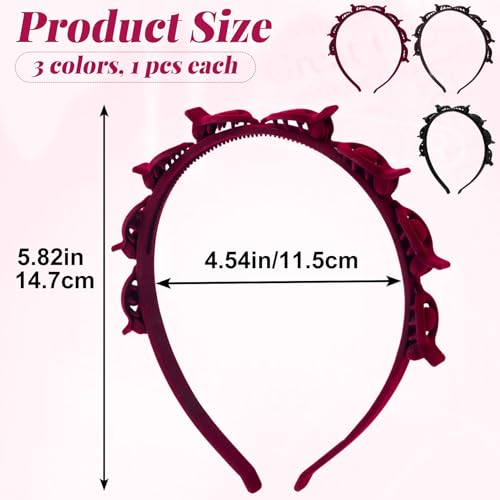 3 Pcs Headband with Clips, 90s Butterfly Hair Clips Headband with Teeth for Women, Braided Weave Bangs Non-Slip Clip Headbands Hair Accessories for Styling Decoration- 3 Colors - color: 1 Pcs Flocked Red, 1 Pcs Flocked Black, 1 Pcs Flocked Dark Brown
