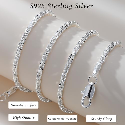 S925 Sterling Silver Necklace for Women - 3.5mm S925 Sterling Silver Twisted Rope Chain Necklace Handmade Jewelry Silver Necklaces for Women 16/18/20/22/24 Inch - color: 18"