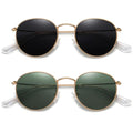 MEETSUN Round Polarized Sunglasses for Women Men Classic Retro Metal Frame Sun Glasses UV Protection - color: (2 Pack) Gold/Grey + Gold/Dark Green
