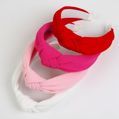 WOVOWOVO 4 Packs Knotted Headbands for Women, Fashion Wide Head Bands for Women's Hair Non Slip Boho Hairbands Red Pink White Hair Accessories - color: Pink Set