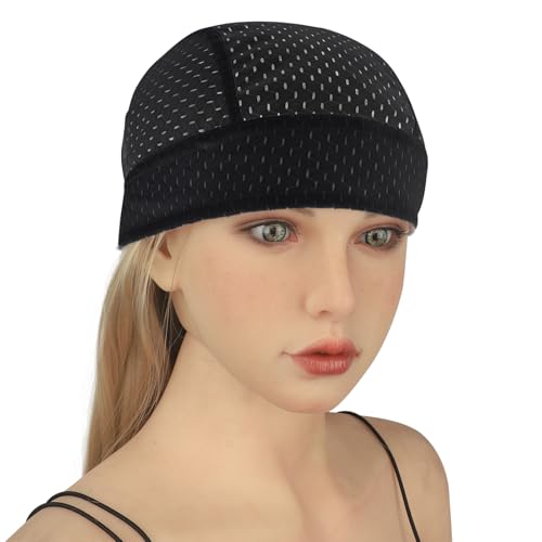 PURFUN Men Women Breathable Cycling Bandana Headscarf Adjustable Sweat Wicking Quick Dry Mesh Head Scarf Wrap Liner Skull Cap - color: Black+white