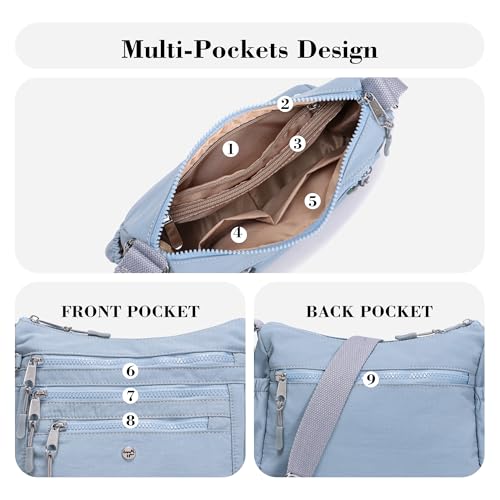 AOCINA Crossbody Bags for Women Multi Pocket Nylon Lightweight Ladies Purses Messenger Shoulder Handbags Satchel Travel Bag - color: Canal Blue, size: Small