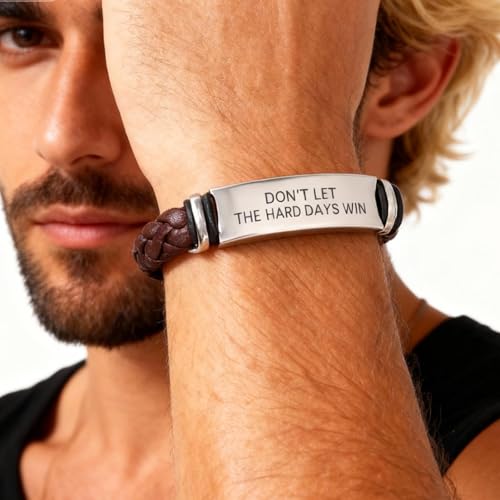 Dont Let The Hard Days Win Bracelet for Women Men Adjustable Engraved Bracelet Motivational Inspirational Bracelets Inspirational Little Words Project Gifts for Hard Times Jewelry Gift for Women Men - color: C: Brown
