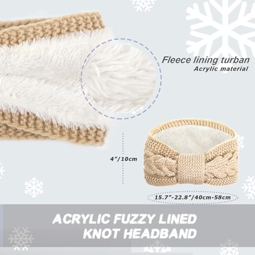 DRESHOW Crochet Ear Warmer Headband Soft Knit Chunky Turban Stretch Thick Headbands Warmer Fuzzy Head Wrap for Women - color: 3 Pcs Knot Style: Ivory White, Light Grey, Black