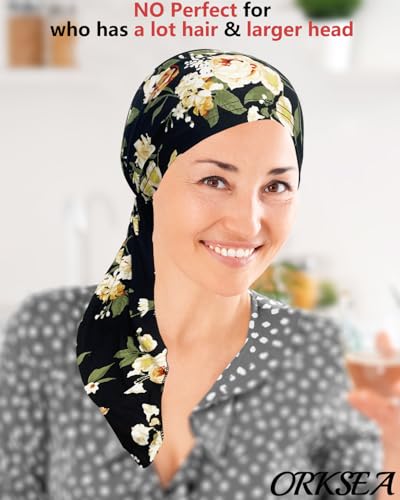 Chemo Headwear for Women Pre-Tied Head Scarf Headwraps Soft Turbans Cancer Hats Chemo Beanie Coverings Scarves - color: Black Pattern