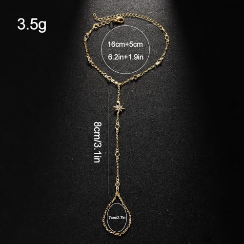 Silver Gold Ring Hand Chain Bracelet for Women non Tarnish Star Dainty Bracelets Hand Chain Ring Stackable Chains Bracelet - color: gold