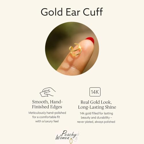 Gold Ear Cuff – Handmade Minimalist Fake Helix Cartilage Earring, No Piercing Needed – 0.7mm Gauge Thin Clip-On Goldfield Ear Cuff for Everyday Wear