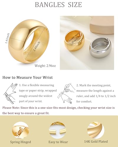 Bangle Bracelets for Women | 14K Gold Plated Trendy Wide Bracelets | Hinged Arm Cuff Bangles Chunky Bracelet for Women - color: Style F-Silver Plated Bangles