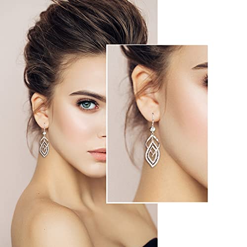 Dangle Earrings for Women, 925 Sterling Silver Handmade Linear Swirl Wire Bohemian Boho 14K Gold Diamonds Earrings Hypoallergenic Fashion Jewelry Gifts for women - color: Rose Gold