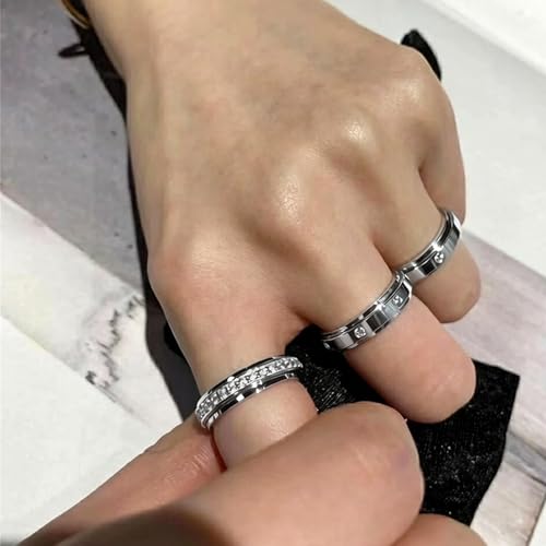 6mm Titanium Fidget Rings for Women Anxiety Relasing, Full Cubic Zirconia Ring Eternity Wedding Band Ring Love Statement Jewelry, Hypoallergenic Stainless Steel Gold Rings for Women No Tarnish - color: silver-fidget